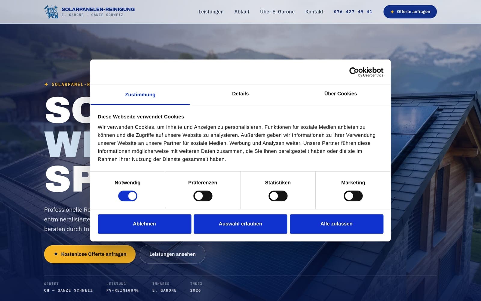Solarpanelenreinigung E. Garone – Mehrseitige Website von 99dev